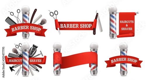 Barbershop logo, label, emblem set, vector isolated illustration