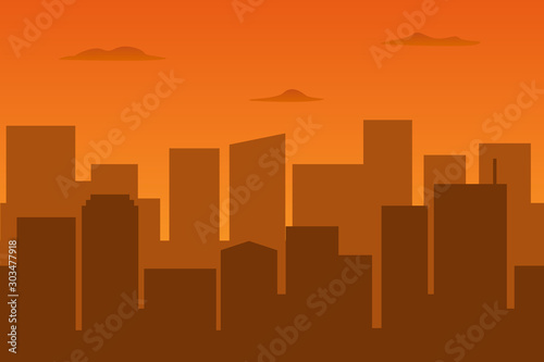 Brown haze in metropolis. Cityscape. Vector illustration.