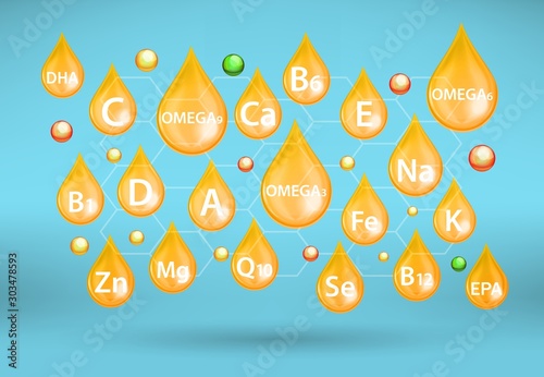Multivitamin, mineral and omega supplements, vector illustration