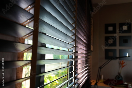 brown blind shade on window  interior design decoration in home office