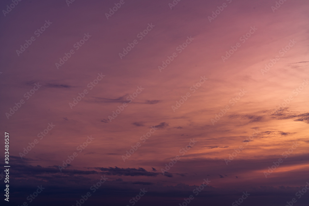 Dramatic sunset sky. Romantic sky. Colorful sunset. Art picture of sky at sunset. Sunset sky and clouds for inspiration background. Nature background. Peaceful and tranquil concept. Beauty in nature.