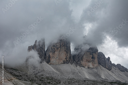 Mountain view Italian Alps. Walking summer trekking in the Dolomites