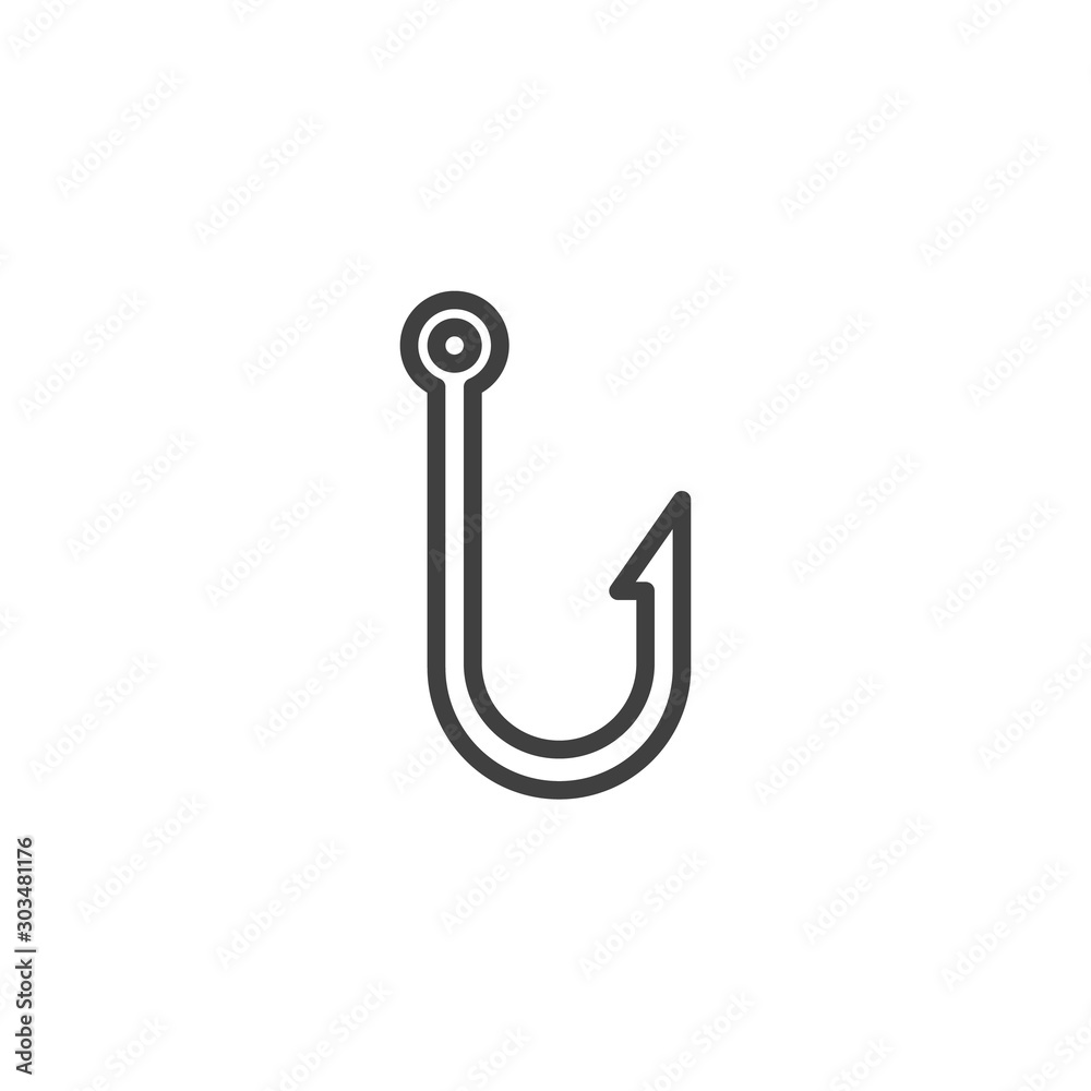 Fishing hook line icon. linear style sign for mobile concept and web  design. Fish hook outline vector icon. Symbol, logo illustration. Vector  graphics Stock Vector
