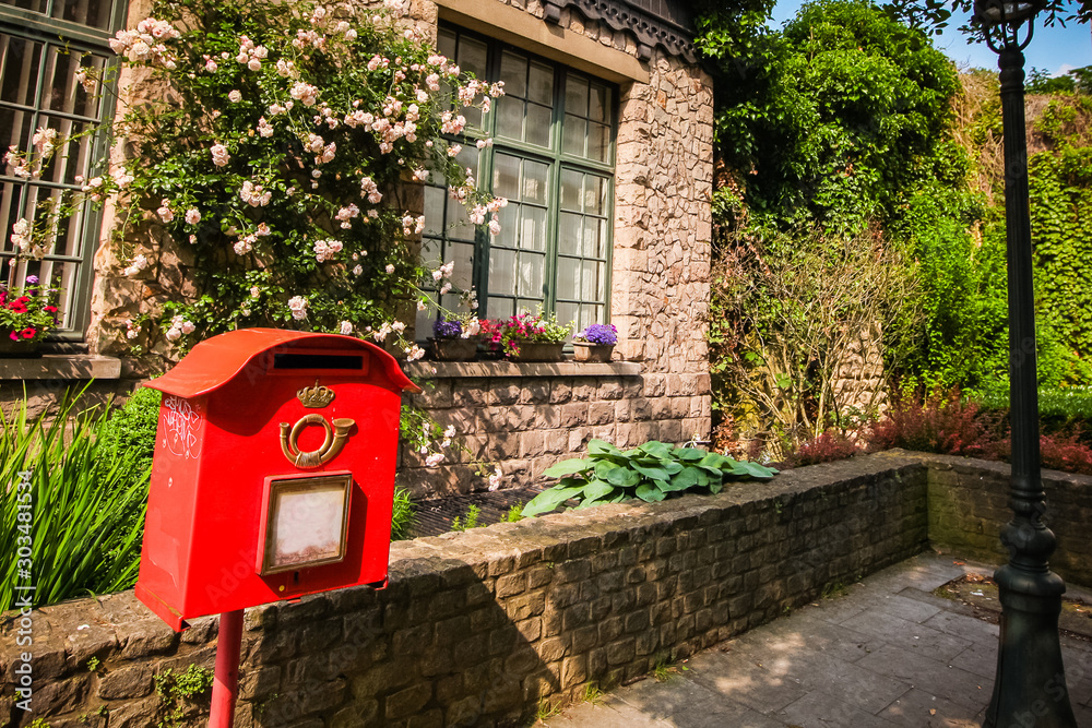 Red square mailbox in Belgium