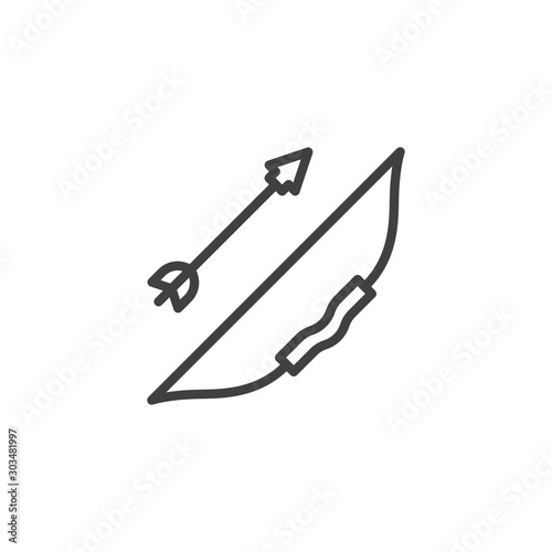 Bow and Arrow line icon. linear style sign for mobile concept and web design. Archery bow outline vector icon. Symbol, logo illustration. Vector graphics