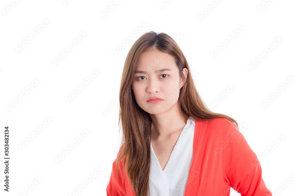 Unhappy beautiful asian young girl isolated over white background Unhappy beautiful asian young girl isolated over white background