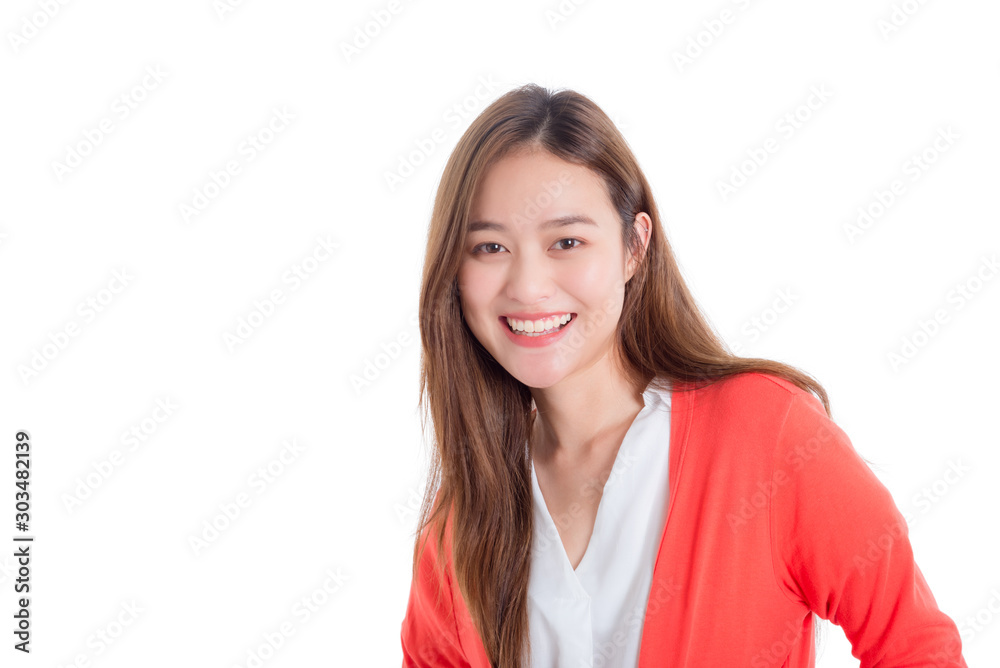 Young beautiful asian girl smiling isolated over white background Young beautiful asian girl smiling isolated over white background