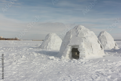 Igloo  standing on a snowy glade  in the winter  Novosibirsk  Russia
