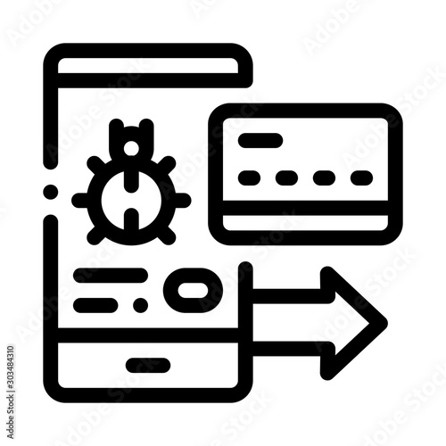 Virus on Phone and Credit Card Icon Vector. Outline Virus on Phone and Credit Card Sign. Isolated Contour Symbol Illustration