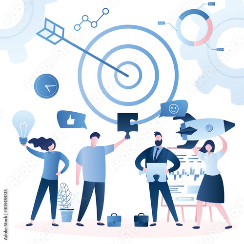  Male and female characters in trendy style. Startup development.