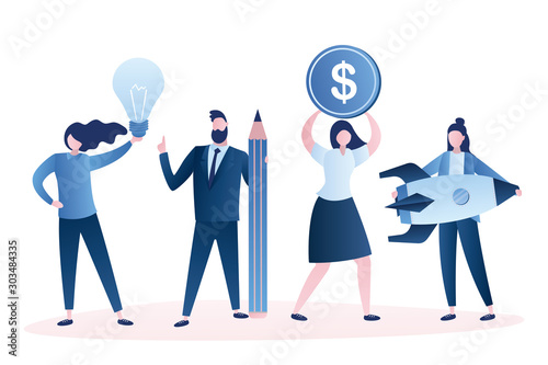 Team of business people. Teamwork,startup developers or office workers. Business elements in hands.