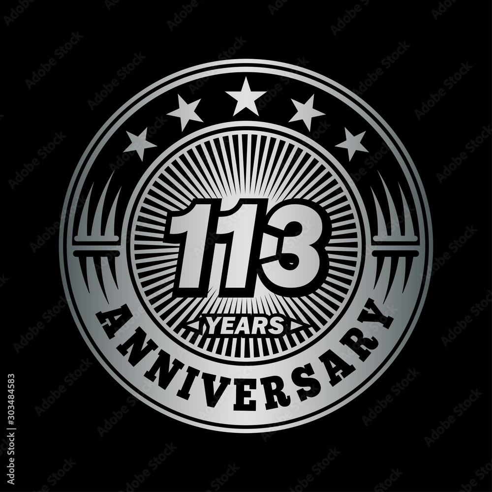 113 years anniversary celebration logo design. Vector and illustration.