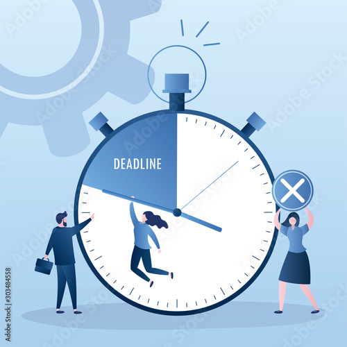 Business people and big watch. Time management and deadline concept. Boss and empoloyee talking