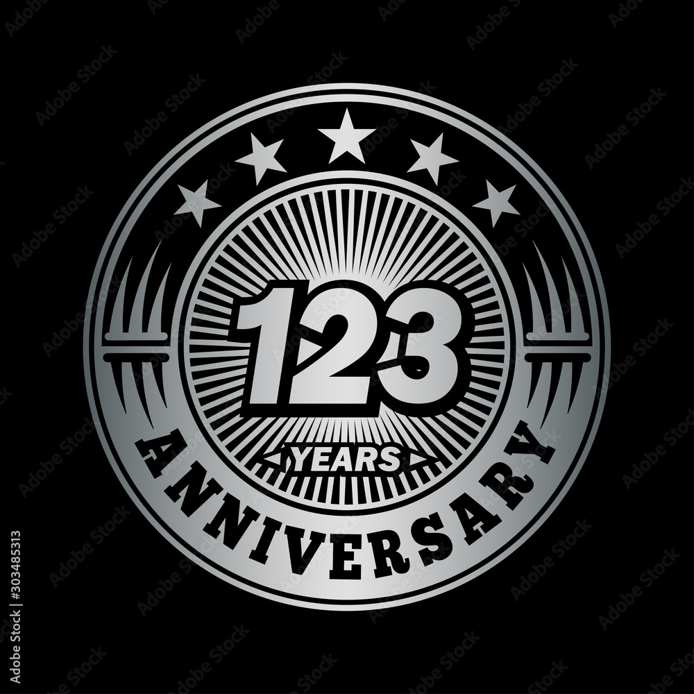 123 years anniversary celebration logo design. Vector and illustration.