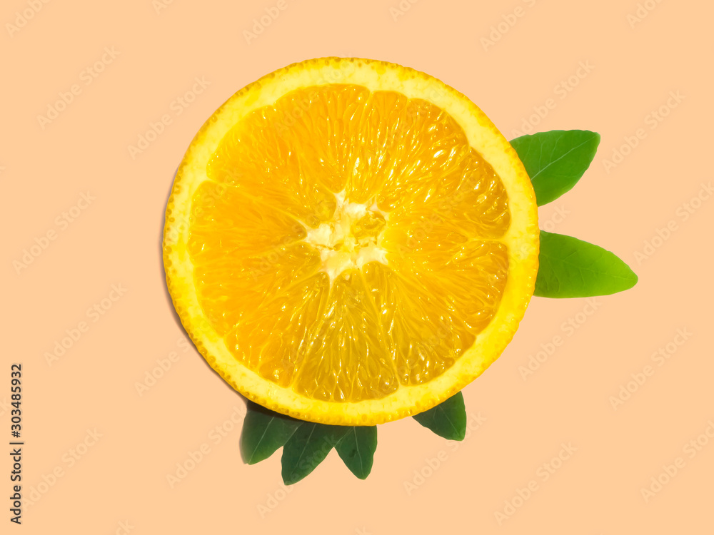 Orange ball that split down the middle On an orange background with clipping Orange ball that split down the middle On an orange background with clipping