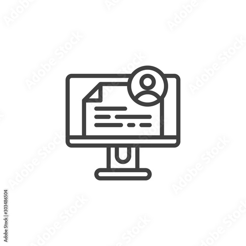 User experience document line icon. linear style sign for mobile concept and web design. Computer employee resume file outline vector icon. Symbol, logo illustration. Vector graphics