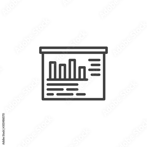 Business graph presentation line icon. linear style sign for mobile concept and web design. Presentation screen with bar chart outline vector icon. Symbol, logo illustration. Vector graphics