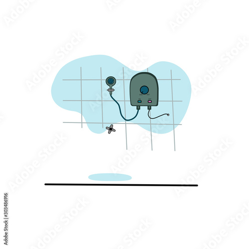 Vector of  water heater and shower.