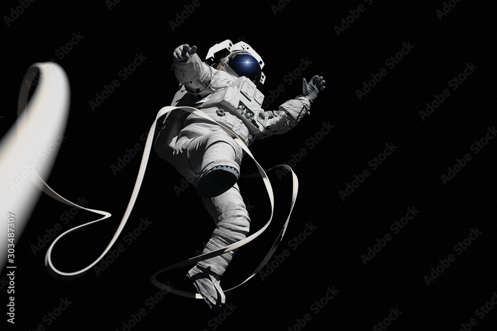 Ταπετσαρία astronaut with safety tether performing a spacewalk, isolated on black backgroun