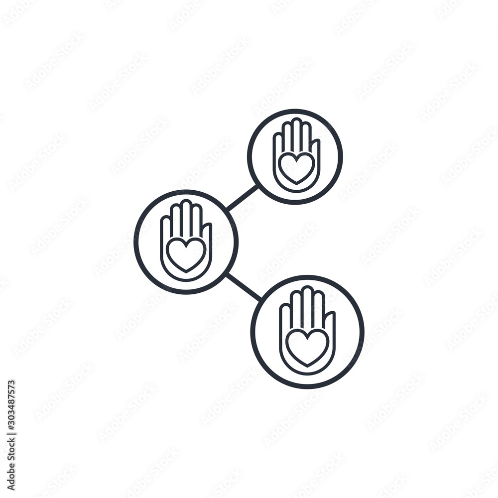 Volunteer group united on a social network platform. Vector linear icon on a white background. Volunteer group united on a social network platform. Vector linear icon on a white background.