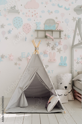 Children Tepee In Baby Room Wallpaper Background © oksana_bondar