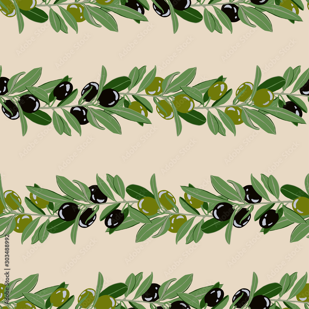Seamless pattern of olive branches in the form of horizontal stripes Seamless pattern of olive branches in the form of horizontal stripes