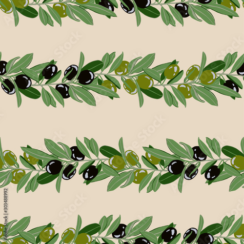 Seamless pattern of olive branches in the form of horizontal stripes