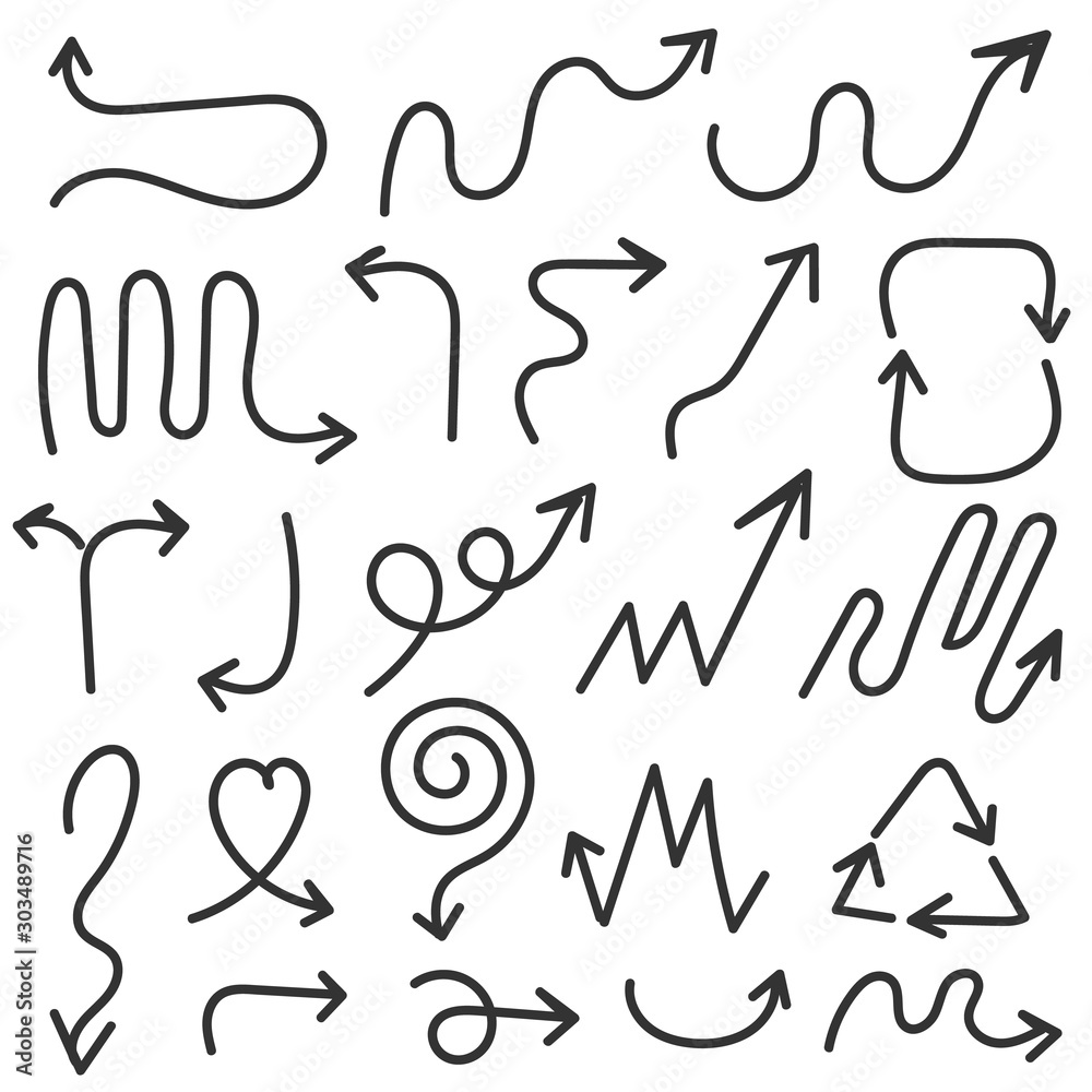 Hand drawn arrow vector icons set. sketch arrow design for business plan and education. Hand drawn arrow vector icons set. sketch arrow design for business plan and education.