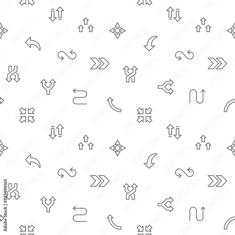 Seamless pattern with arrow icon on white background. Included the icons as direction, direction sign, gps navigation, arrow And Other Elements.