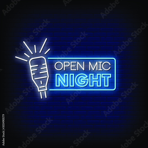 Open Mic Night Neon Signs Style Text Vector