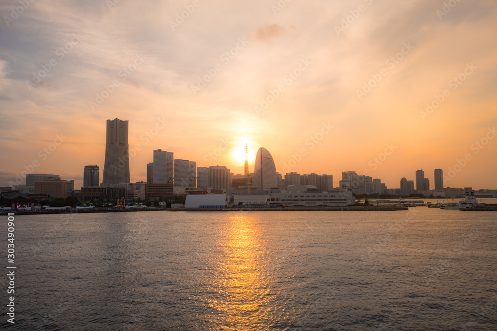 Cityscape of Yokohama in Japan before sunset