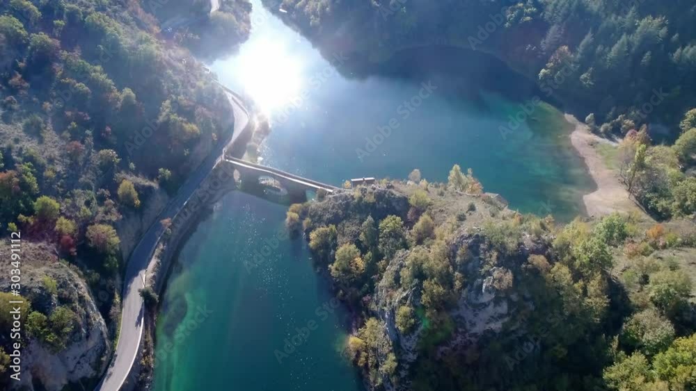 Aerial view of Lake San Domenico. In the gorges of the Essayine in Abruzzo Aerial view of Lake San Domenico. In the gorges of the Essayine in Abruzzo