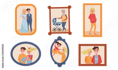 Family Pictures or Photos in Frames For Wall Decoration Vector Set