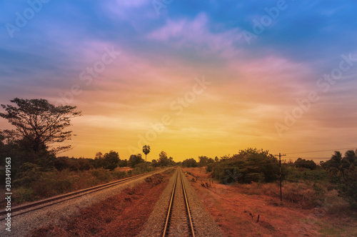 railroad in sunset