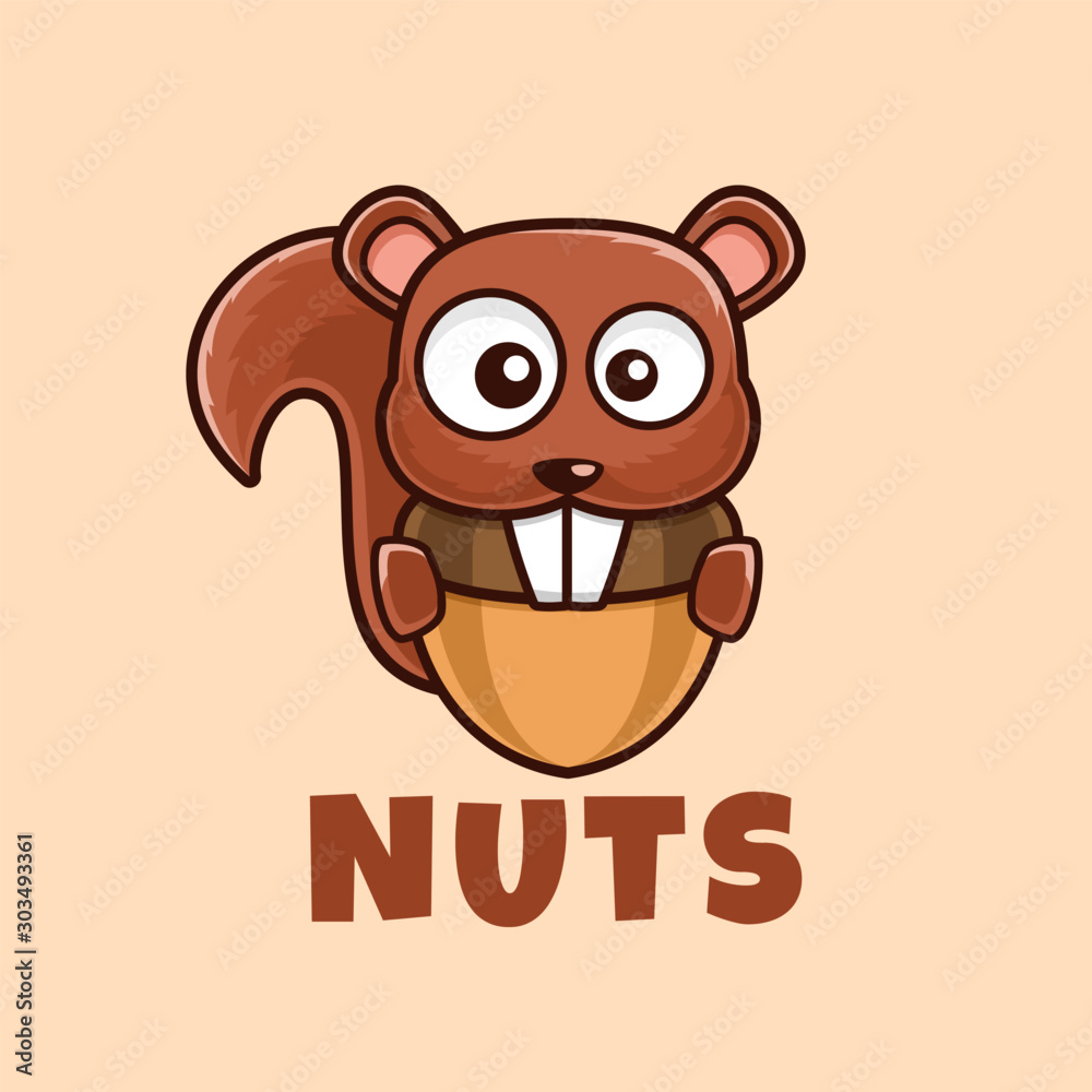 brown cartoon Squirrel eat nuts logo design Stock Vector | Adobe Stock
