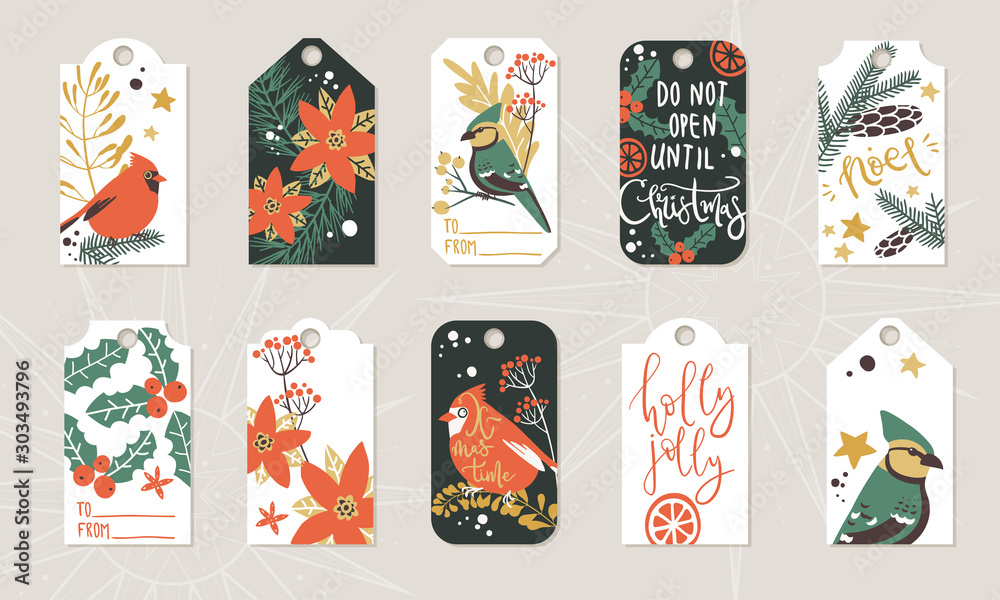 Collection of Christmas and winter gift tags, ready template, print and use