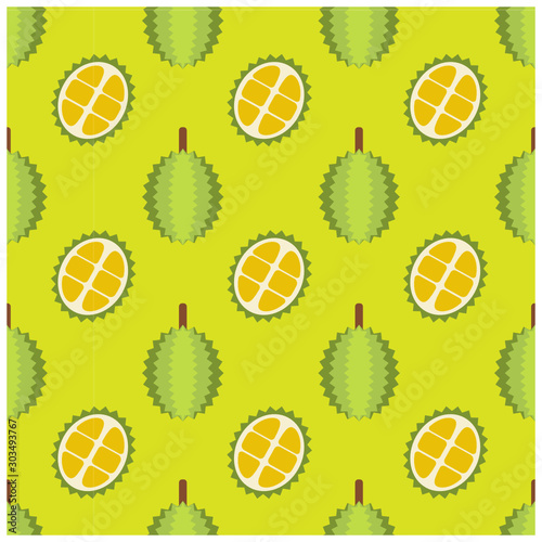 Seamless pattern of fresh durian isolated on green background - Vector illustration.