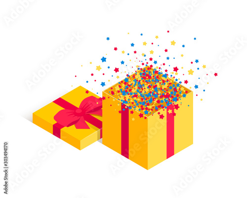 Present opened gift box confetti