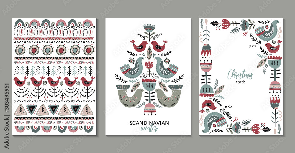Plakat Wektor zestaw kart okolicznościowych, plakatów w stylu skandynawskim.
