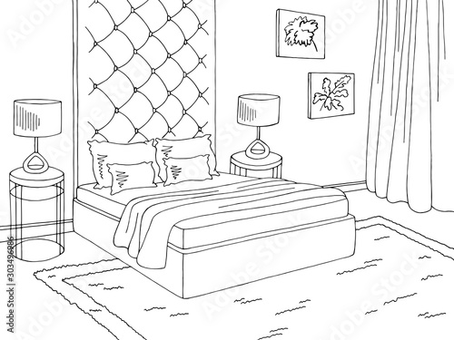 Bedroom graphic black white home interior sketch illustration vector