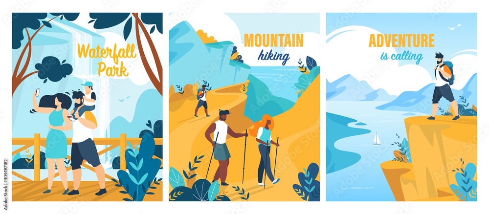Fotografie Waterfall Park, Hiking Summer Adventures Flat Set