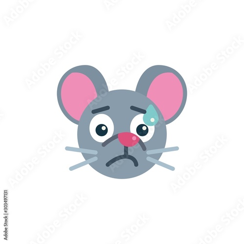 Sweat Tear mouse face emoji flat icon  vector sign  Stressed rat emoticon colorful pictogram isolated on white. Symbol  logo illustration. Flat style design