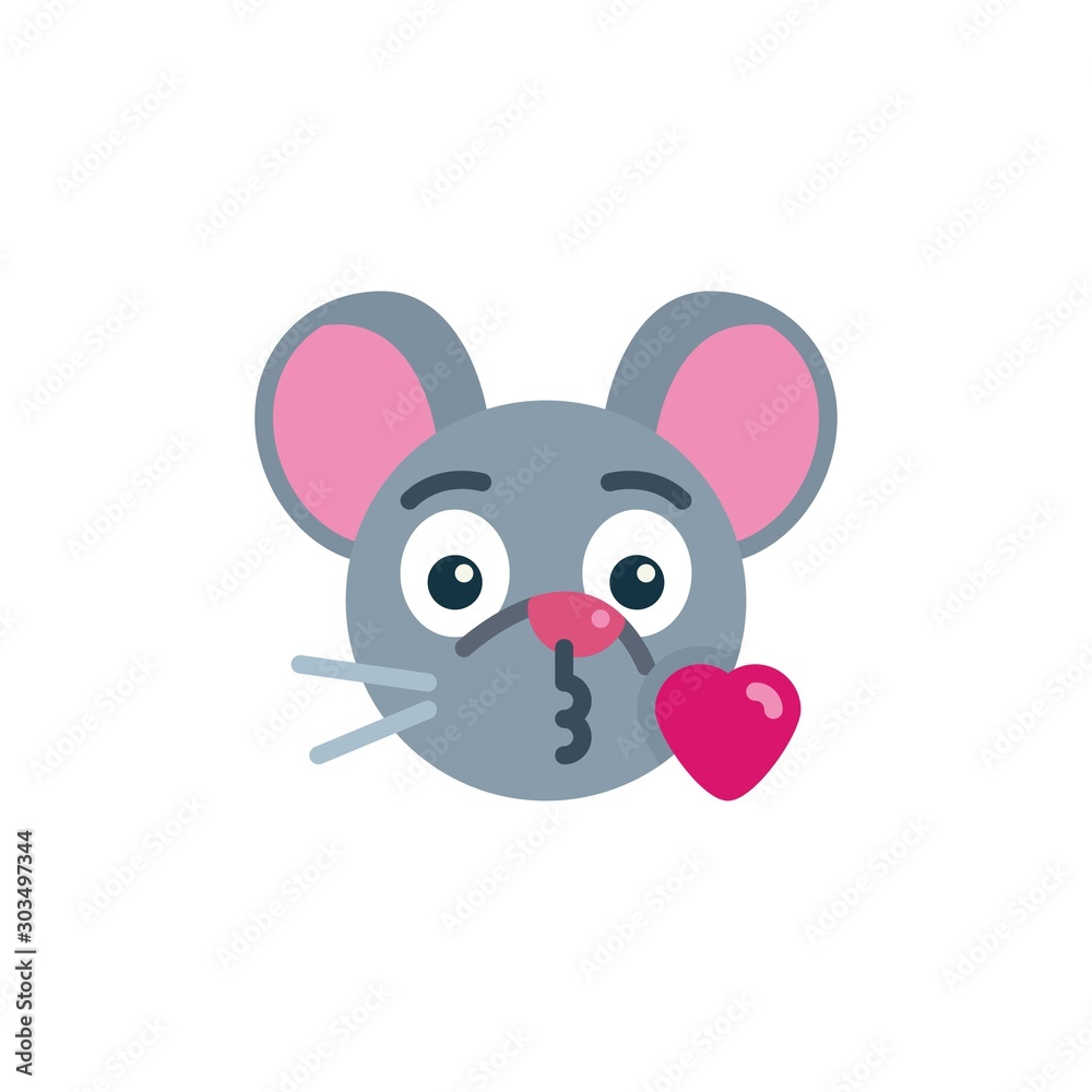 Kissing mouse face emoji flat icon, vector sign, Blowing heart kiss rat emoticon colorful pictogram isolated on white. Symbol, logo illustration. Flat style design Kissing mouse face emoji flat icon, vector sign, Blowing heart kiss rat emoticon colorful pictogram isolated on white. Symbol, logo illustration. Flat style design