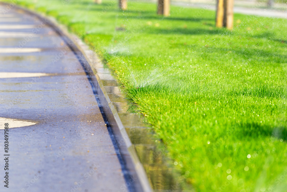 Automatic underground sprinkler system watering park Automatic underground sprinkler system watering park