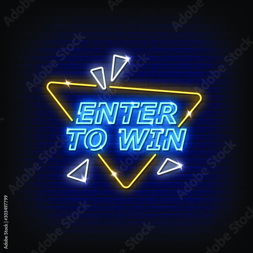 Enter To Win Neon Signs Style Text Vector