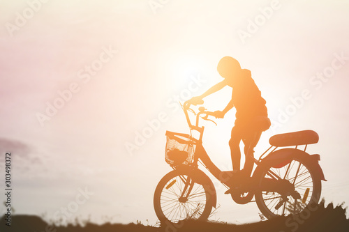 silhouette of a happy children and happy time sunset