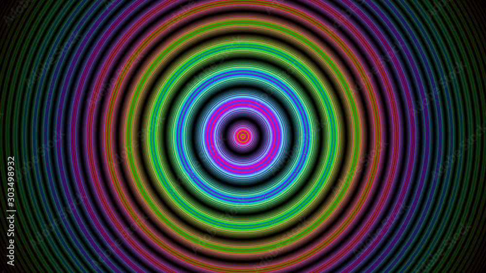 Obraz premium abstract composition of bright diverging circles on a dark backgroundr, computer graphics,3D rendering, fractal