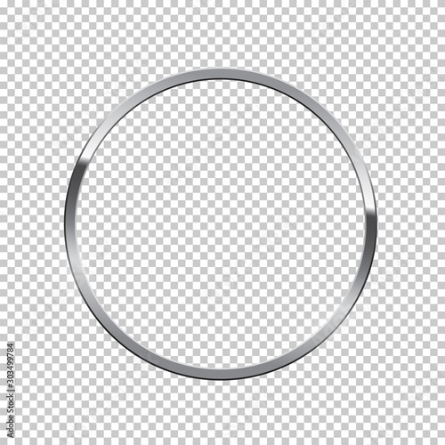 Silver ring isolated on transparent background. Vector chrome frame.