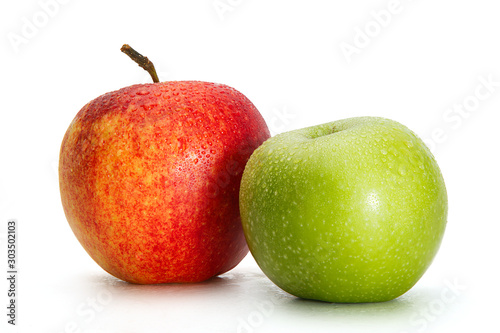 Delicious appetizing beautiful fresh green and red apples isolated on a white background.