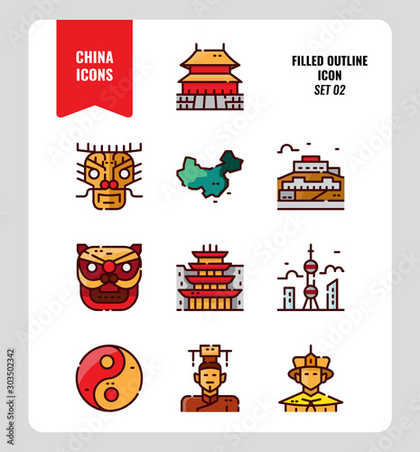 China icon set 2. Include People, Culture, architecture, map and more. Filled Outline icons Design. vector illustration